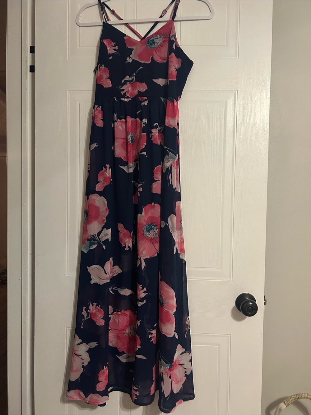 She + Sky Navy Maxi Dress with Pink Floral Print